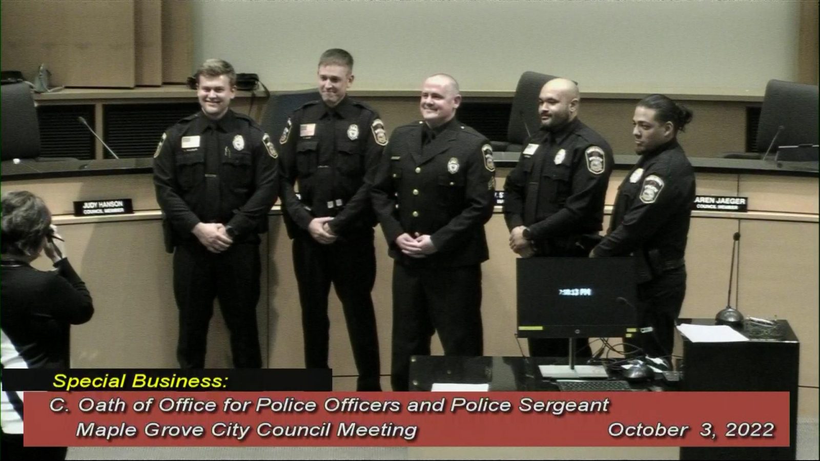 Four New Maple Grove Officers Sworn In, Another Promoted to Sergeant