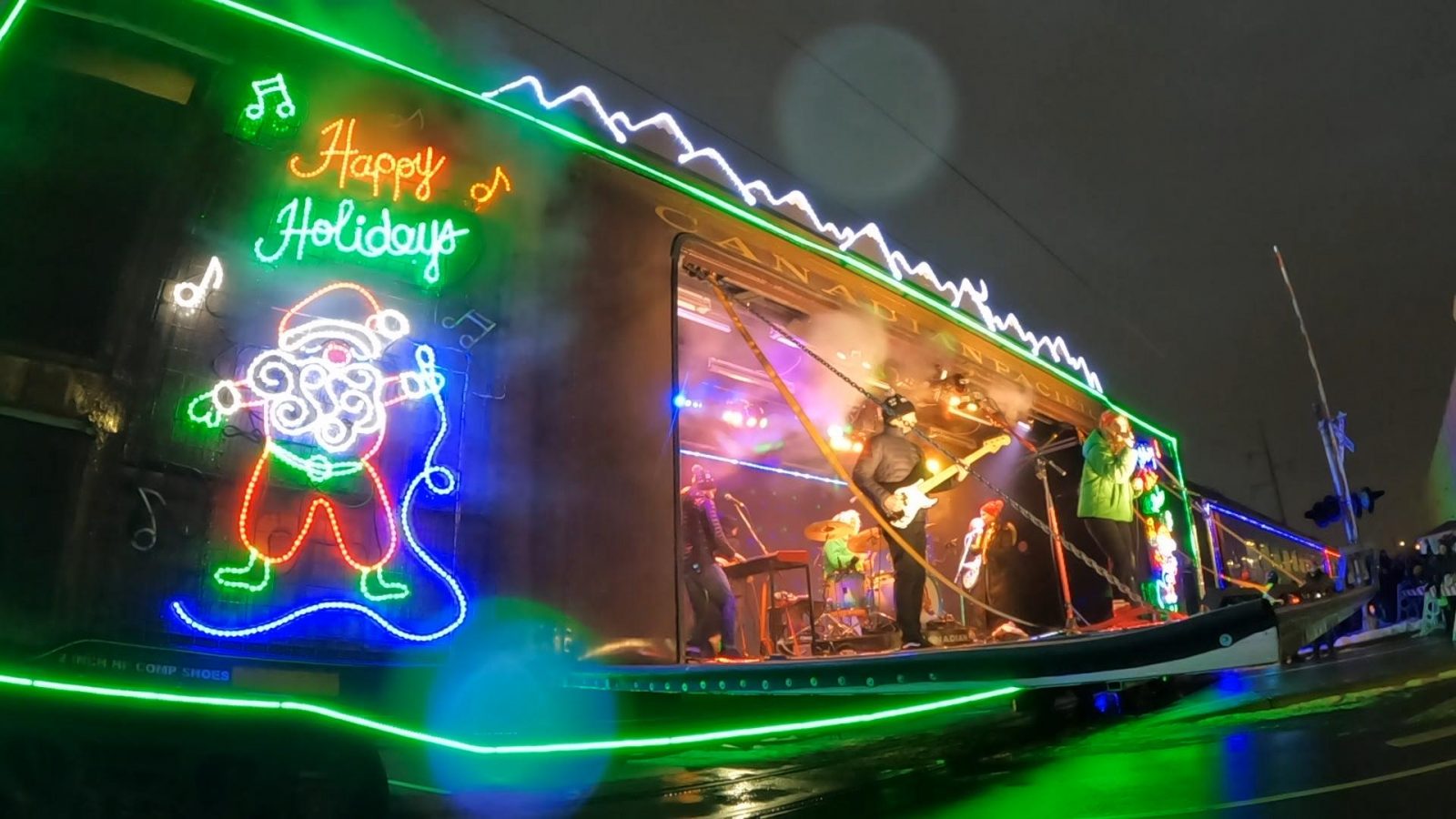Canadian Pacific Holiday Train Car Aglow in Golden Valley