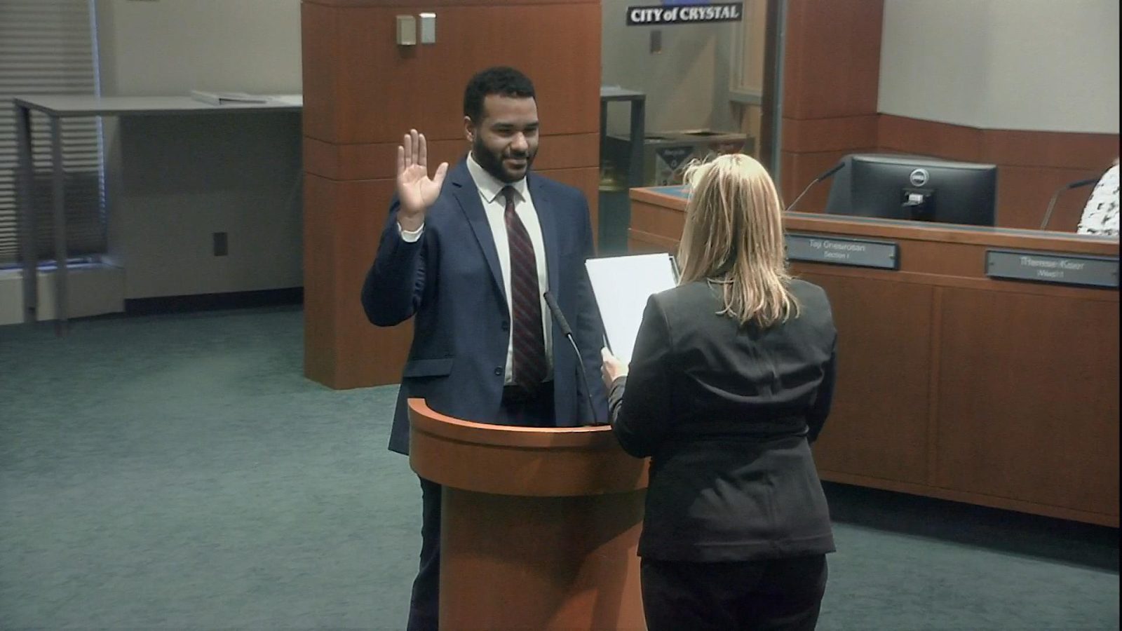The city of Crystal swore in Taji Onesirosan as the newest member of the Crystal City Council on April 18. Onesirosan topped a field of 11 applicants for the seat, ultimately winning the seat by coin toss.