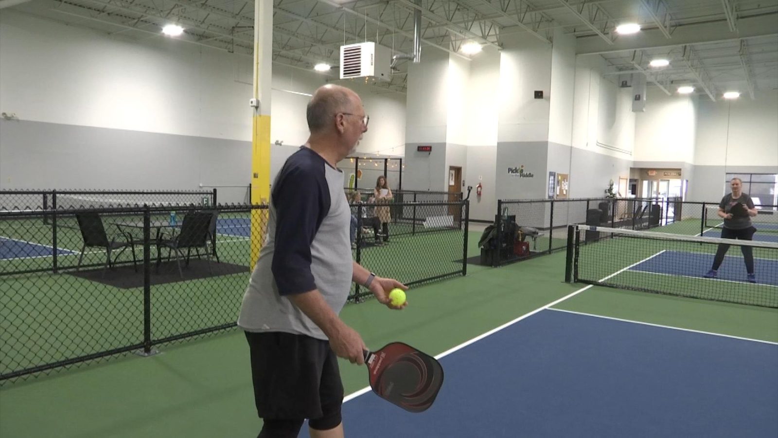 USA Pickleball Association Ambassador Steve Parobok playing at the Pickle in the Middle location in Brooklyn Park.