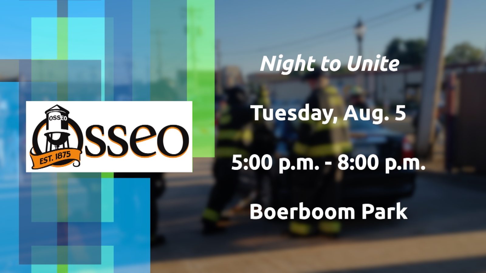 Graphic listing dates and times for Night to Unite in Osseo