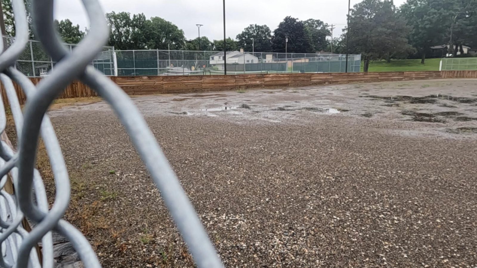 A photo of the asphalt base under an ice rink