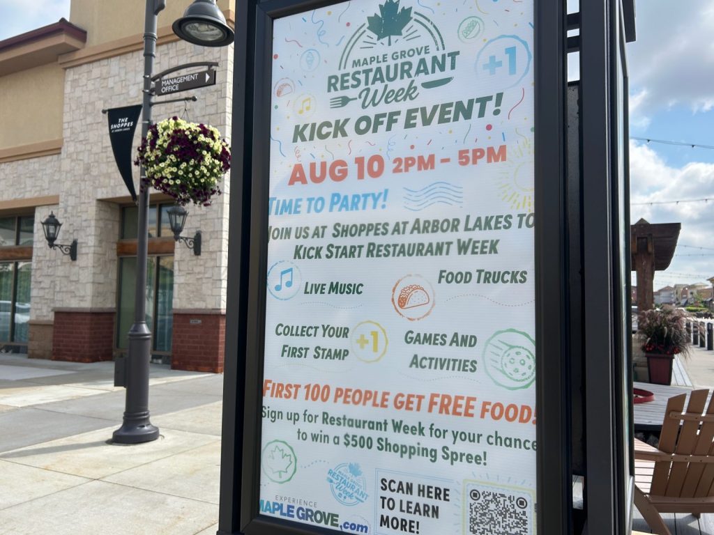 sign showing events related to maple grove restaurant week