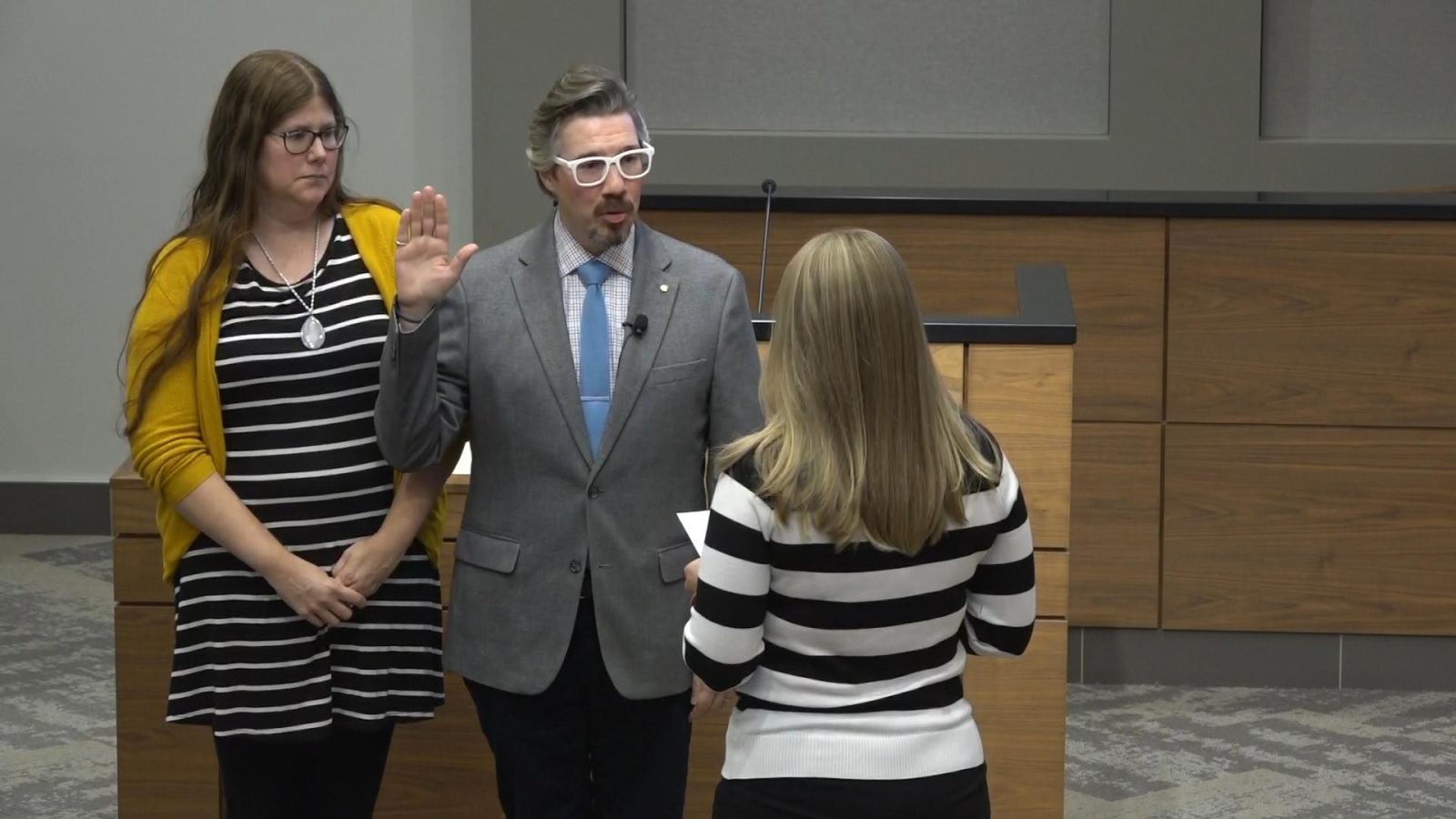 image of Brock Ray taking the oath of office for the New Hope City Council.
