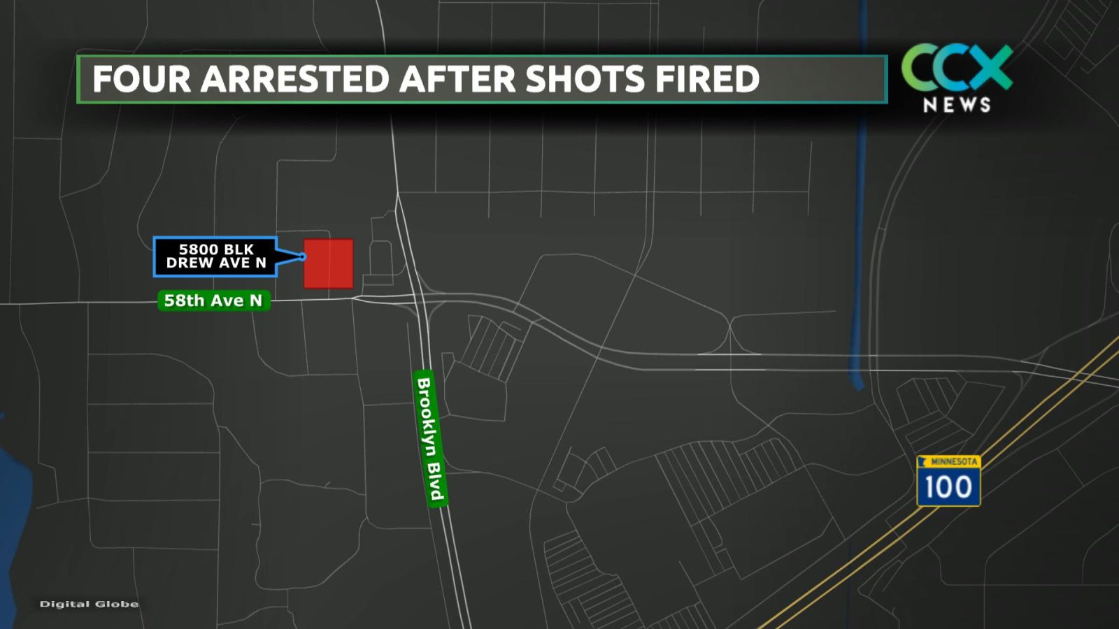 A map highlights the 5800 block of Drew Avenue in Brooklyn Center.