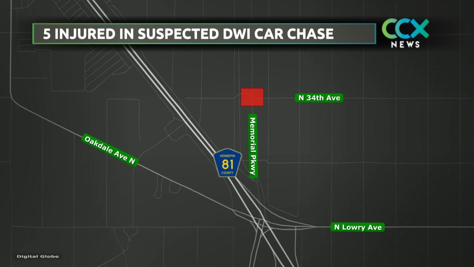 map showing the site of a car crash