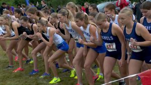 Girls race start at the Bauman/Rovn Invitational cross country meet