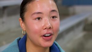 Maple grove diver Ellis Landry is interviewed