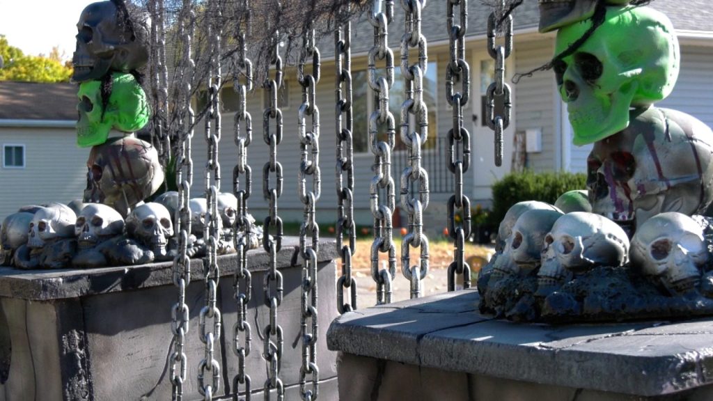 skeleton themed archway with chains