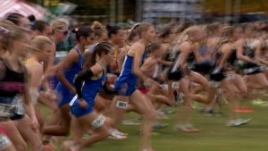 The start of the Class 3A girls cross country race on November 1, 2025