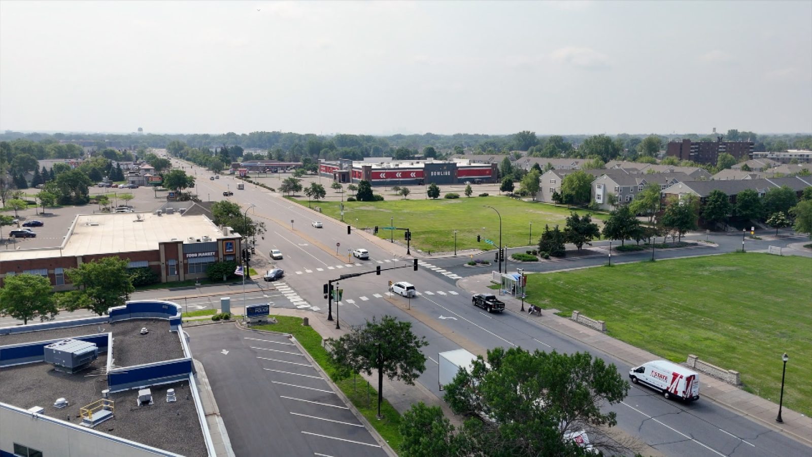 Aerial shot of Brooklyn Boulevard looking southeast toward Brooklyn Center.