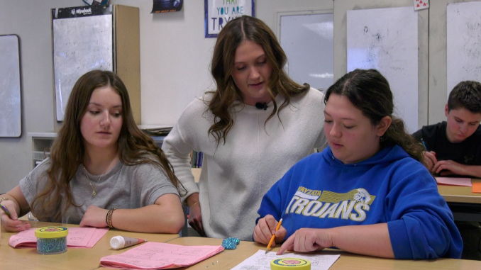 girls working on math homework at wayzata high school