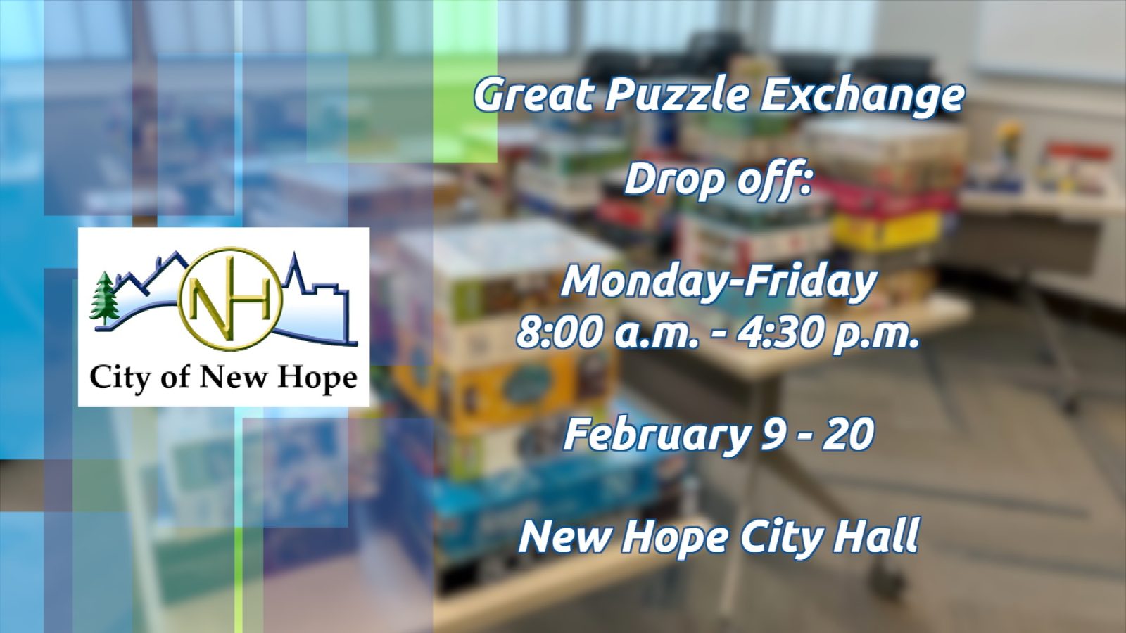 graphic listing information for New Hope's Great Puzzle Exchange