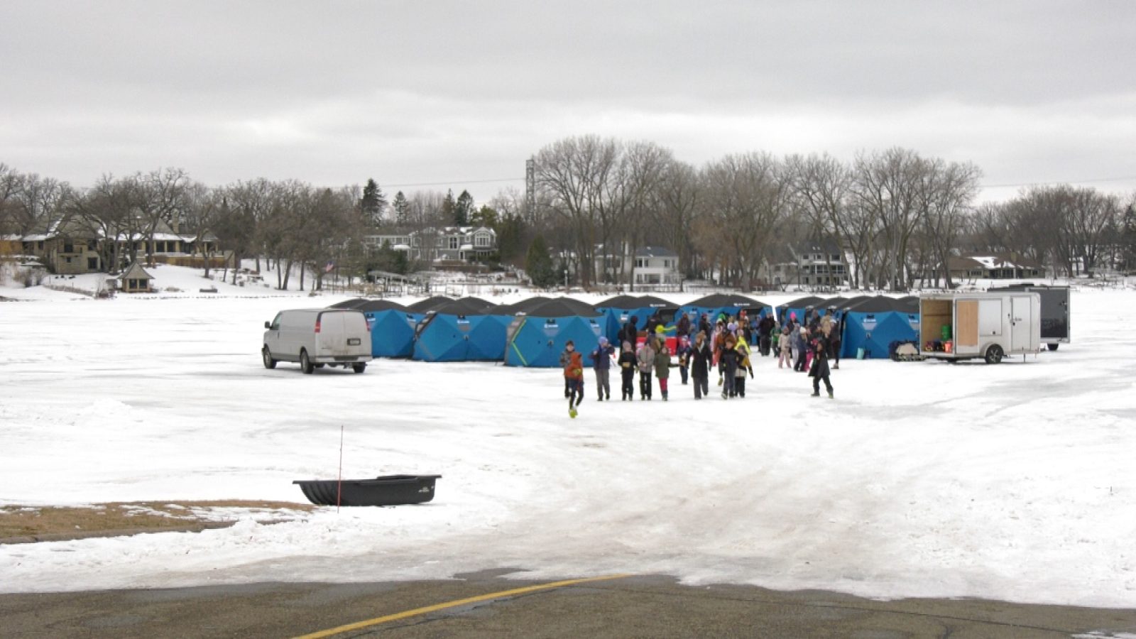 kids running on frozen lake