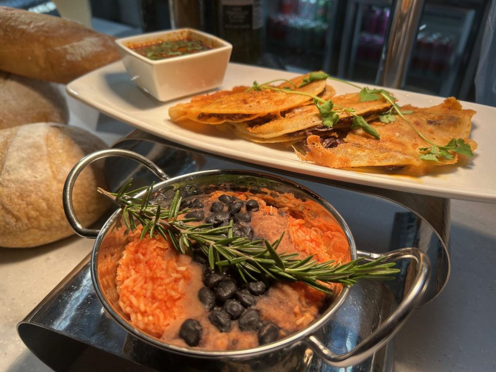 Tacos with a side of beans and rice from The Global Table by David Fhima in Plymouth.