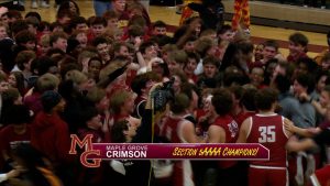 Maple Grove boys basketball celebrates their Section 5AAAA win over Osseo on March 13, 2026