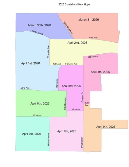 graphic showing different pick-up dates for bulky waste in Crystal and New Hope