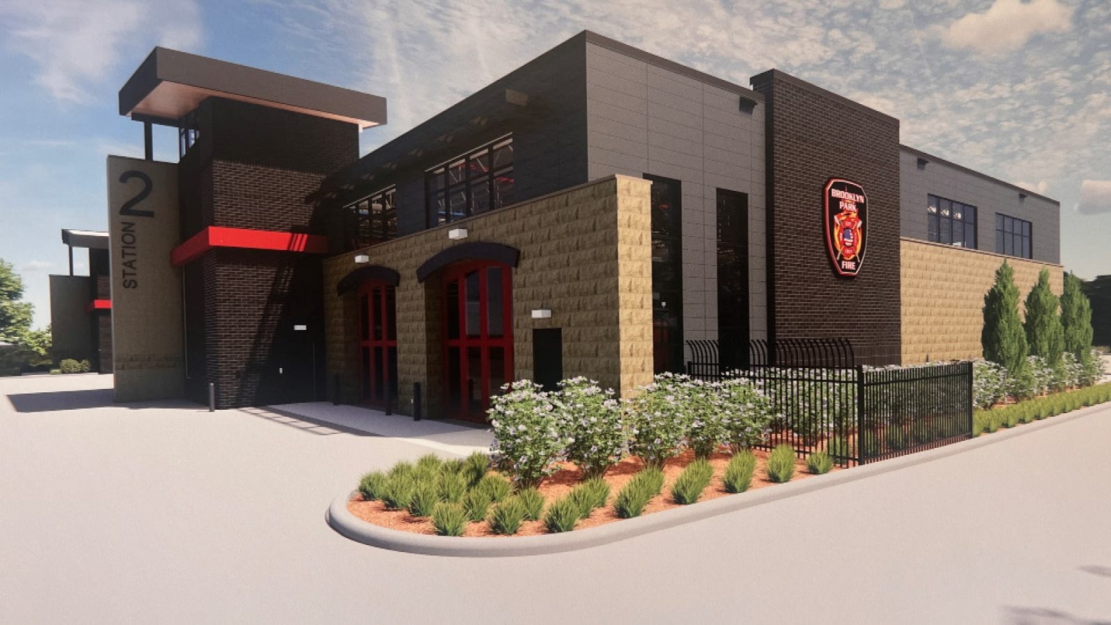 artists' rendering of a new fire station building in Brooklyn Park