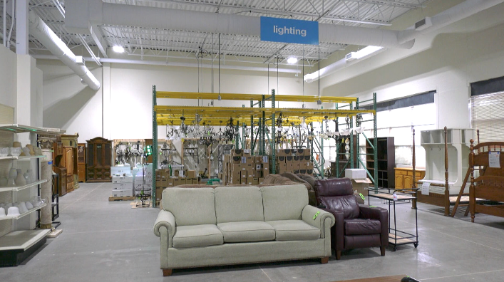 lighting and furniture inside the habitat for humanity ReStore