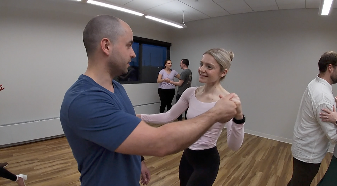 a couple practices a wedding dance in Golden Valley