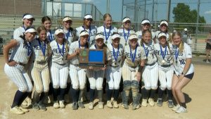 Champlin Park Softball Team with their Section 5AAAA championship trophy