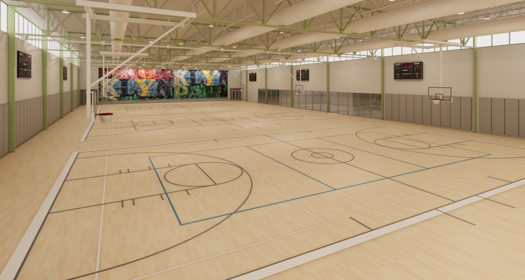 artist's rendering of a new athletic court at the brooklyn park community activity center